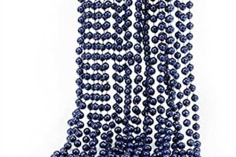 GIFTEXPRESS 12 pack of 33 Mardi Gras Beads Necklace, Metallic Navy Blue Beaded Necklace, Mardi Gras ..