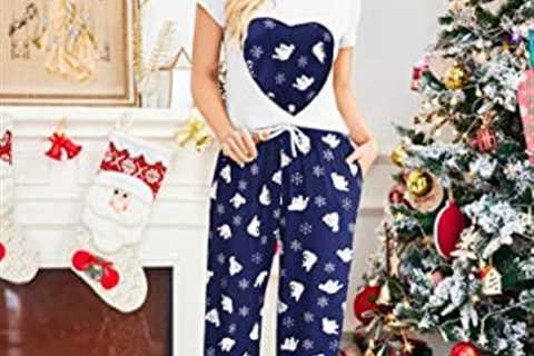 Hotouch Womens Pajamas Set Short Sleeve Top with Sleep Shorts 2 piece Sleepwear Heart Print Pj Sets ..