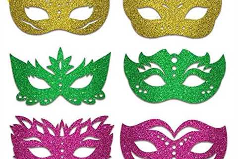 Mardi Gras Masks Paper Masks, Carnival Parade Face Masks Green Yellow Purple Glitter Masquerade..