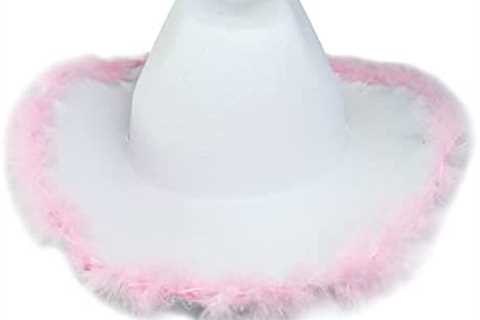 GAUCON Cowboy Hat Feather Brim Cowboy Hat Wide Brim Pink Cowgirl Hat All-Match for Mardi Gras Rave..