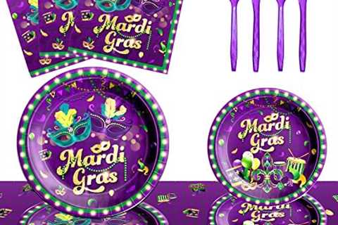 121 Pieces Mardi Gras Party Supplies -Mardi Gras Set Includes Mardi Gras Dinner Plate Napkin..