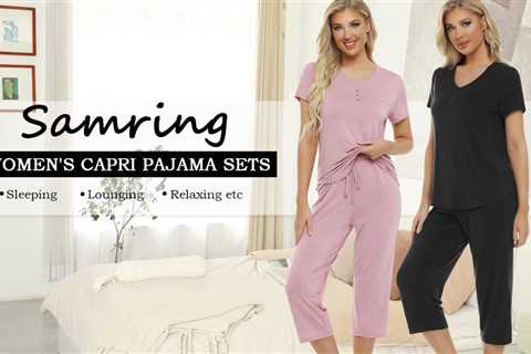 Samring Pajamas for Women Short Sleeve Tops with Capri Pants Prints Pajama Sets with Pockets S-XXL