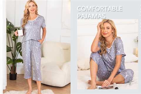 Samring Pajamas for Women Short Sleeve Tops with Capri Pants Prints Pajama Sets with Pockets S-XXL