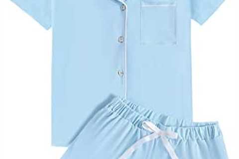 Rooscier Women’s Pajamas Set Notch Collar Button Short Sleeve Shirt with Shorts PJs Set