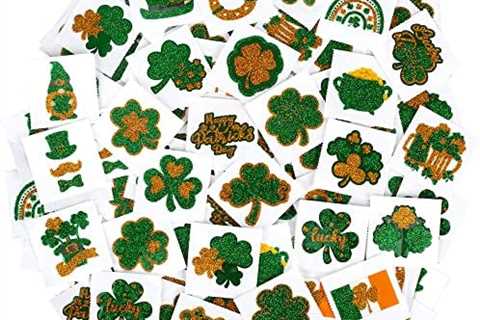 durony 144 Pieces St. Patrick’s Day Temporary Tattoo Stickers 24 Styles Glitter Shamrock Face..