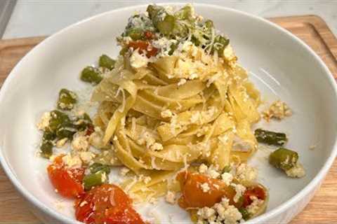 pasta e asparagi. pasta and asparagus Italian food official 2023