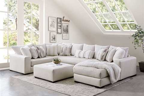 SM5170 3 pc warrington ivory faux leather sectional sofa set with chaise and multiple pillows...