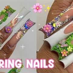 MOSS GARDEN NAILS 💐🌸🦋✨ HOW TO |  XL TAPERED DUCK NAILS 😍✨| FULL ACRYLIC NAIL TUTORIAL