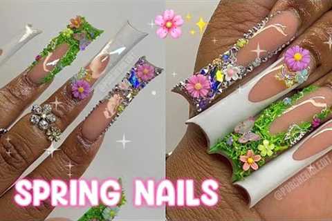 MOSS GARDEN NAILS 💐🌸🦋✨ HOW TO |  XL TAPERED DUCK NAILS 😍✨| FULL ACRYLIC NAIL TUTORIAL