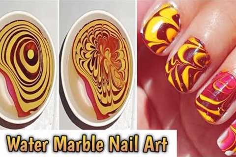 Water marble nail art step by step tutorial 💅 || Easy Nail Art for short nails